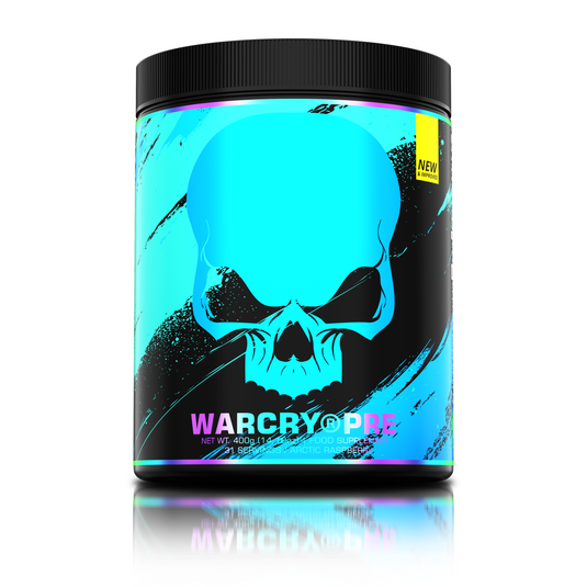 WARCRY PRE 400g 31serv Genius Nutrition - Supliment pre-workout pentru energie, pompare, anduranta si concentrare, potrivit pentru antrenamente intense cu aroma de Artic Raspberry.