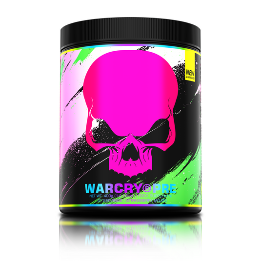 WARCRY PRE 400g 31serv Genius Nutrition - Supliment pre-workout pentru energie, pompare, anduranta si concentrare, potrivit pentru antrenamente intense cu aroma de strawberry mojito.