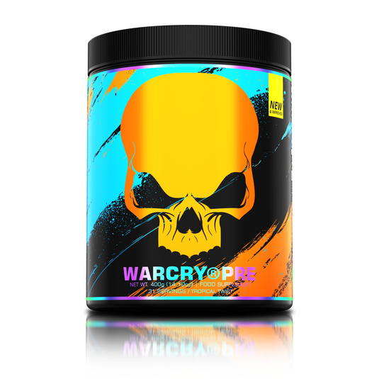 WARCRY PRE 400g 31serv Genius Nutrition - Supliment pre-workout pentru energie, pompare, anduranta si concentrare, potrivit pentru antrenamente intense cu aroma de tropical twist.