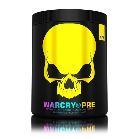 WARCRY PRE 400g 40serv Genius Nutrition - Supliment pre-workout pentru energie, pompare, anduranta si concentrare, potrivit pentru antrenamente intense cu aroma de electric juice.