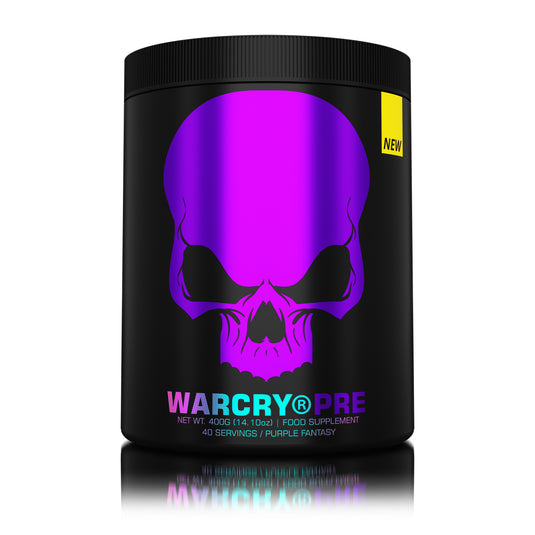 WARCRY PRE 400g 40serv Genius Nutrition - Supliment pre-workout pentru energie, pompare, anduranta si concentrare, potrivit pentru antrenamente intense cu aroma de purple fantasy.