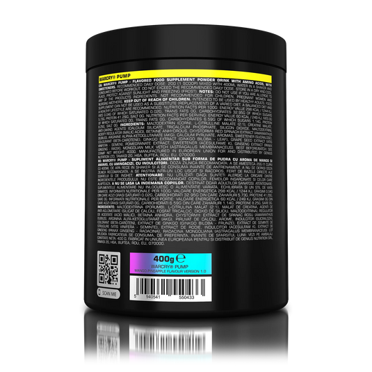 WARCRY PUMP 400g 20serv Genius Nutrition - Supliment pre-workout fara cafeina pentru pompare si anduranta, perfect pentru antrenamentele tarzii cu aroma de mango pineapple