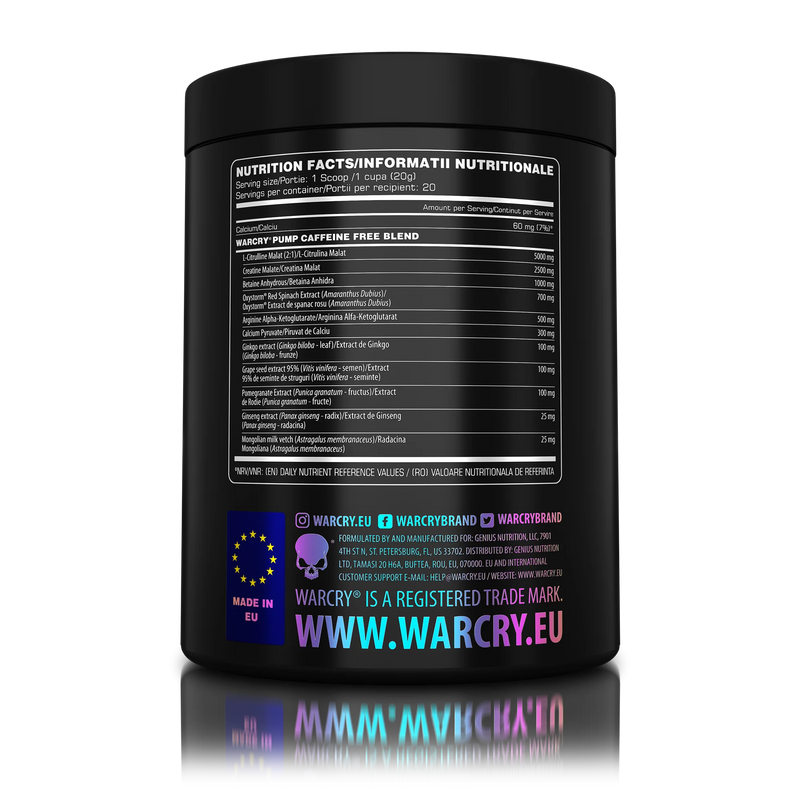 Incarca imaginea in galerie, WARCRY PUMP 400g 20serv Genius Nutrition - Supliment pre-workout fara cafeina pentru pompare si anduranta, perfect pentru antrenamentele tarzii cu aroma de strawberry
