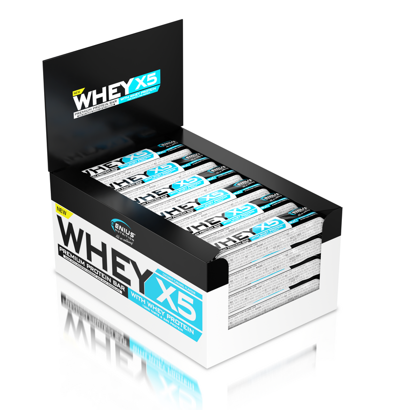 Incarca imaginea in galerie, WHEY-X5 PROTEIN BAR 48g Genius Nutrition – Baton proteic, gustare delicioasa pentru mentinerea si dezvoltarea masei musculare cu aroma de cocos &amp; caramel.
