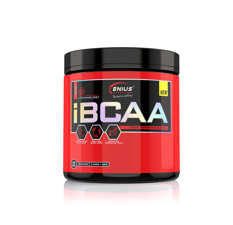 Incarca imaginea in galerie, iBCAA 200caps 33serv Genius Nutrition - Supliment pe baza de aminoacizi BCAA, obtinut prin fermentare naturala din alge, care sustine refacerea si cresterea masei musculare
