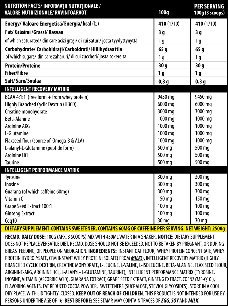 Incarca imaginea in galerie, iMASS 2500g 25 serv Genius Nutrition – Supliment gainer all-in-one fara zahar adaugat contine un raport de 2:1 de carbohidrati cu indice glicemic scazut (cluster dextrina), proteina din zer, creatina monohidrat si un continut ridicat de BCAA, fiind ideal pentru dezvoltarea masei musculare fara acumulare de tesut adipos
