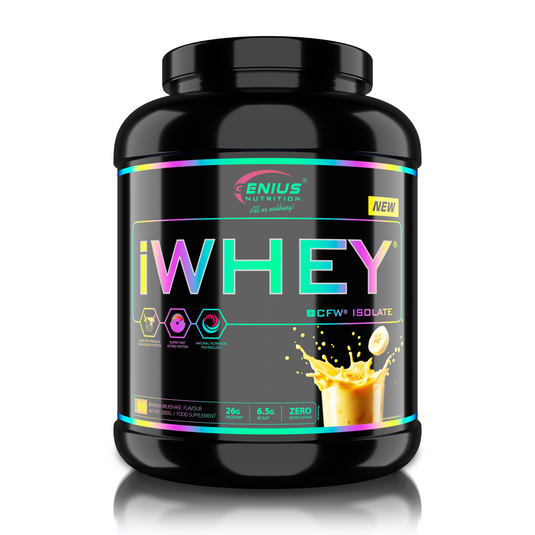 iWHEY ISOLATE 2000g 60serv Genius Nutrition – Supliment proteic din zer cu absortie rapida fara zahar adaugat pentru recuperare si cresterea masei musculare fara tesut adipos obinut prin filtrare naturala cu aroma de milkshake cu banane.