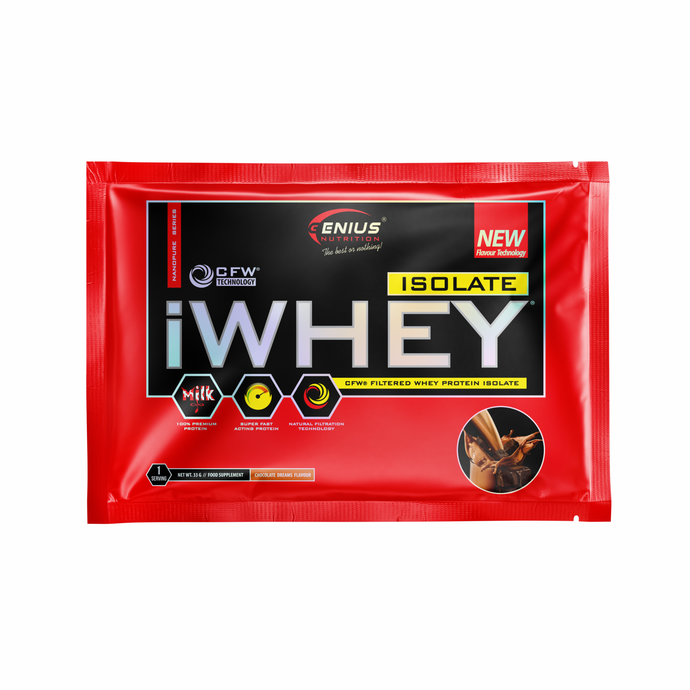  iWHEY ISOLATE 33g 1serv Genius Nutrition – Supliment proteic din zer cu absortie rapida fara zahar adaugat pentru recuperare si cresterea masei musculare fara tesut adipos obinut prin filtrare naturala cu aroma de chocolate dreams