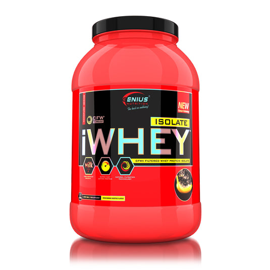 iWHEY ISOLATE 900g 27serv Genius Nutrition - Supliment proteic din zer cu absortie rapida fara zahar adaugat pentru recuperare si cresterea masei musculare fara tesut adipos obinut prin filtrare naturala cu aroma de fresh banana