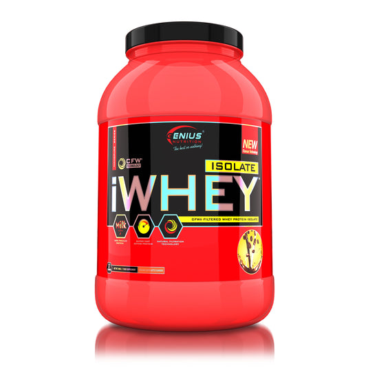 iWHEY ISOLATE 900g 27serv Genius Nutrition - Supliment proteic din zer cu absortie rapida fara zahar adaugat pentru recuperare si cresterea masei musculare fara tesut adipos obinut prin filtrare naturala cu aroma de italian caffe latte