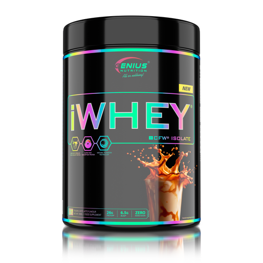 iWHEY ISOLATE 900g 27serv Genius Nutrition - Supliment proteic din zer cu absorbtie rapida fara zahar adaugat pentru recuperare si cresterea masei musculare fara tesut adipos obinut prin filtrare naturala cu aroma de italian caffe latte.